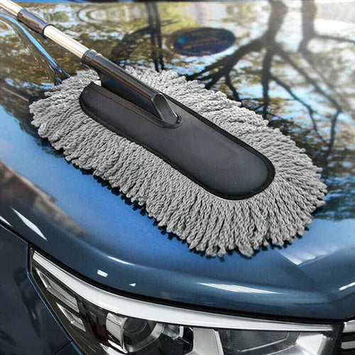 Qokzek Soft Microfiber Car Duster Brush with Extendable Handle Wet & Dry Scratch Free Surface Cleaner Multipurpose Kitchen Accessory for Dusting Cleaning