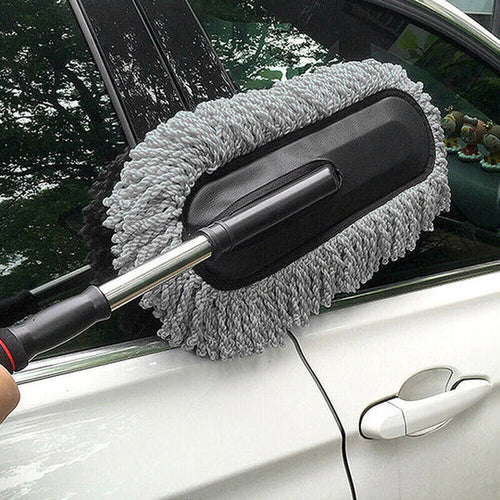 Qokzek Soft Microfiber Car Duster Brush with Extendable Handle Wet & Dry Scratch Free Surface Cleaner Multipurpose Kitchen Accessory for Dusting Cleaning