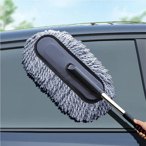 Qokzek Soft Microfiber Car Duster Brush with Extendable Handle Wet & Dry Scratch Free Surface Cleaner Multipurpose Kitchen Accessory for Dusting Cleaning