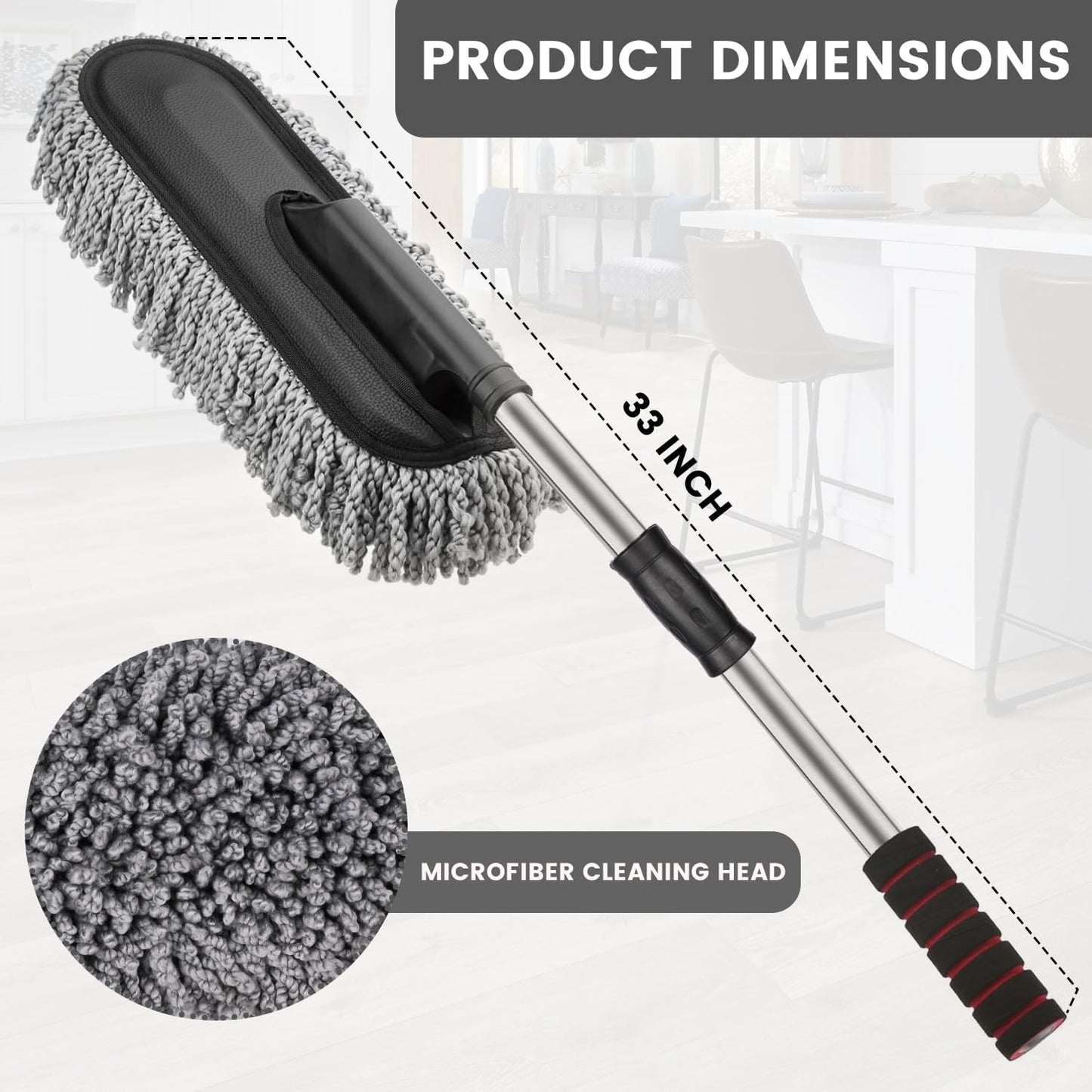 Qokzek Soft Microfiber Car Duster Brush with Extendable Handle Wet & Dry Scratch Free Surface Cleaner Multipurpose Kitchen Accessory for Dusting Cleaning