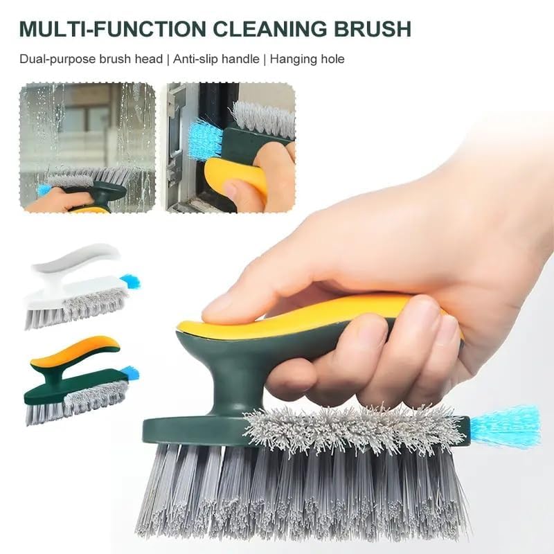 Qokzek Tile Grout Cleaner Brush 4 in 1 with Squeegee,Bathroom Cleaning Brushes,V-Shape Gap Scrub Brush Crevice Cleaning Brush Tools, Multifunctional scrubbing Floor Brush (Yellow)