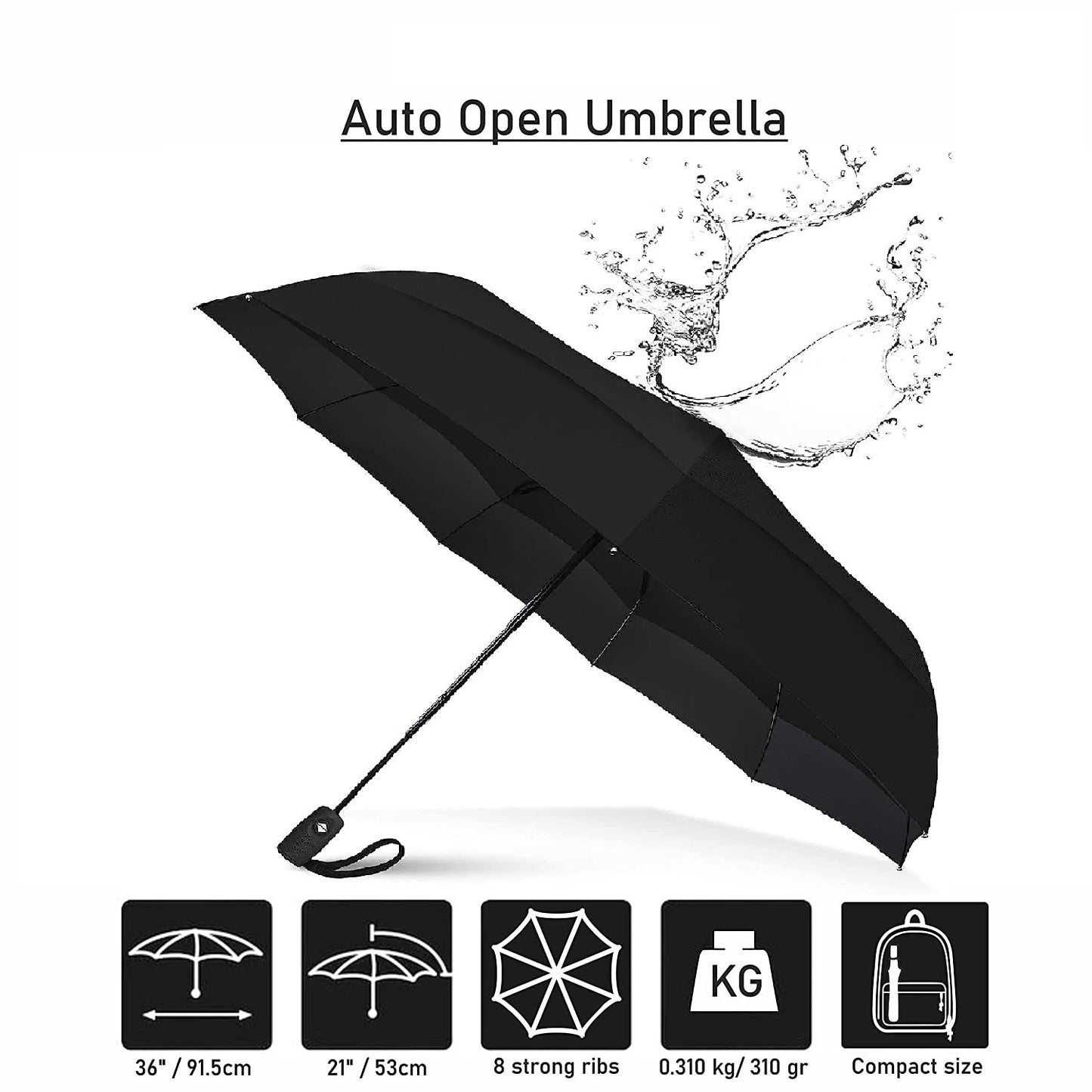 Qokzek Umbrella Automatic Open Travel Umbrellafor Man,Women(Black)