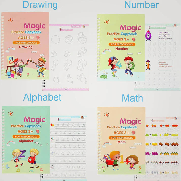 QOKZEK Magic Practice Copybook, (4 BOOK + 1 PEN + 10 REFILL) Number Tracing Book for Pre-schoolers with Magic Pen