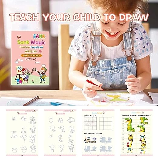 QOKZEK Magic Practice Copybook, (4 BOOK + 1 PEN + 10 REFILL) Number Tracing Book for Pre-schoolers with Magic Pen