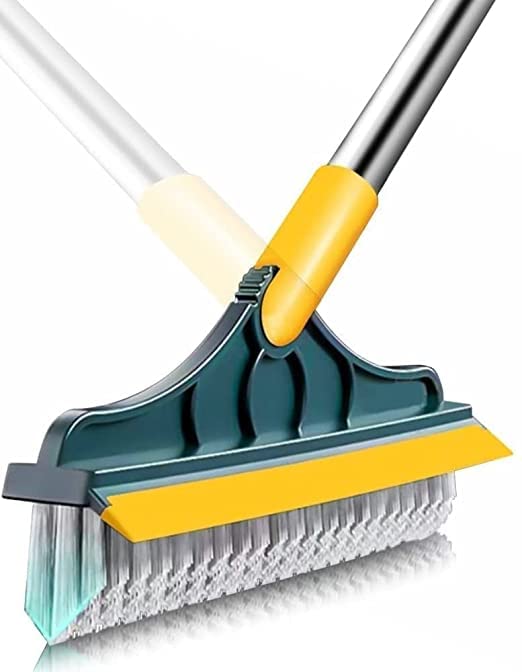 Qokzek 2 in 1 Bathroom Cleaning Brush with Wiper . Floor Scrub Bathroom Brush with Long Handle 120° Rotate