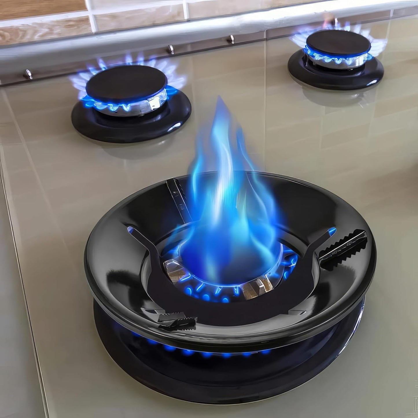 Qokzek Black Gas Saver Burner Stand Gas Chula Burner Gas Saver Stand Jali Ring Fire & Windproof Energy Saving